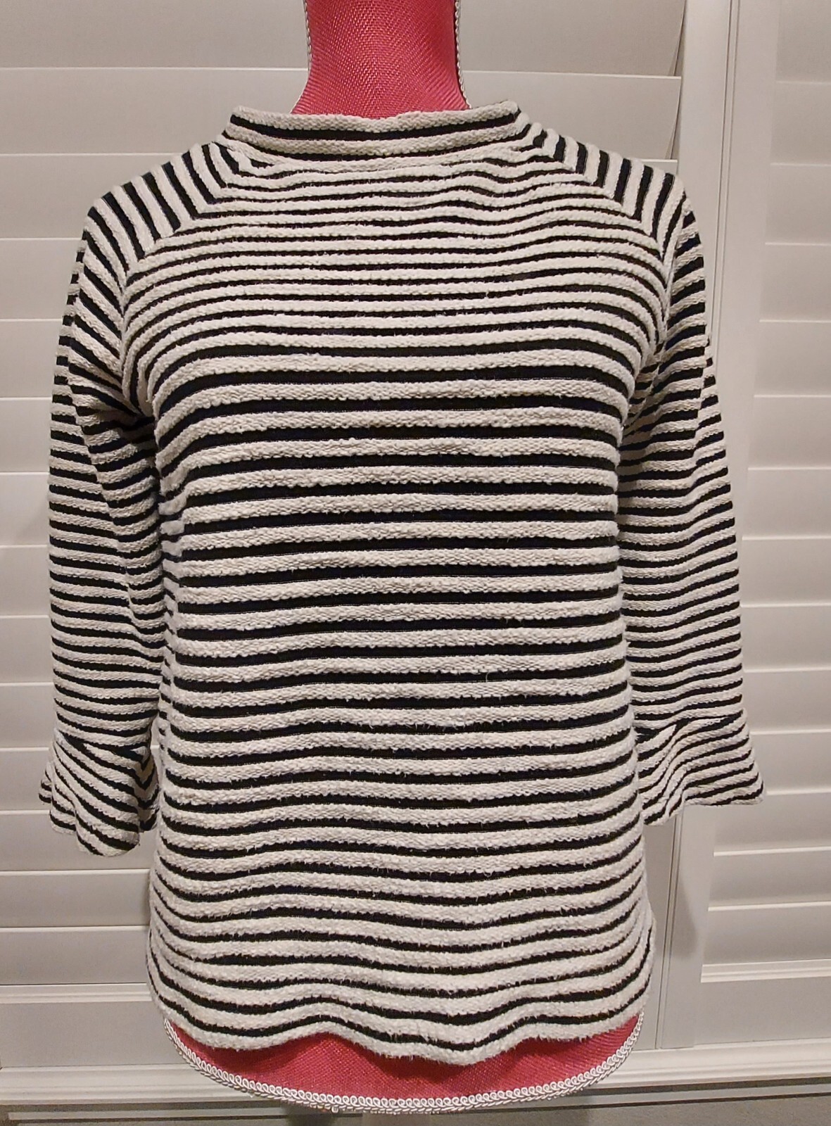 LOFT Sweater Women's XS Striped 3/4 Sleeve 100% Cotton Mock Neck