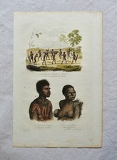 Handcoloured engraving, los Naturales del Australia, after d'Urville, c1852