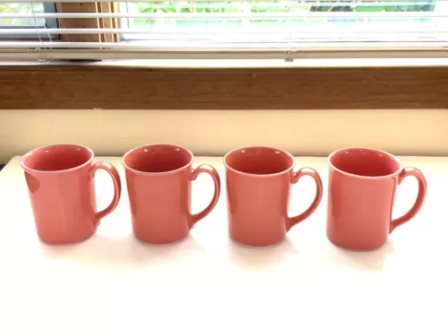 Vintage Corning Coral Pink Salmon Set of 4 Cups Mugs Excellent