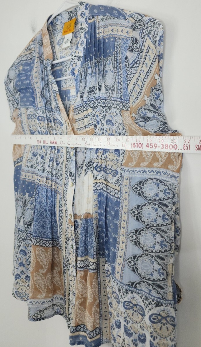 Ruby Rd Womens Lovley 3/4 Sleeve Button Up Thin Blouse Size XL Blues & Creams View 3