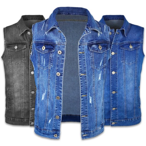 Smanicato Di Jeans Uomo Giubbotto Casual Giacca Slim Fit Giubbino Gilet  VEQUE | eBay