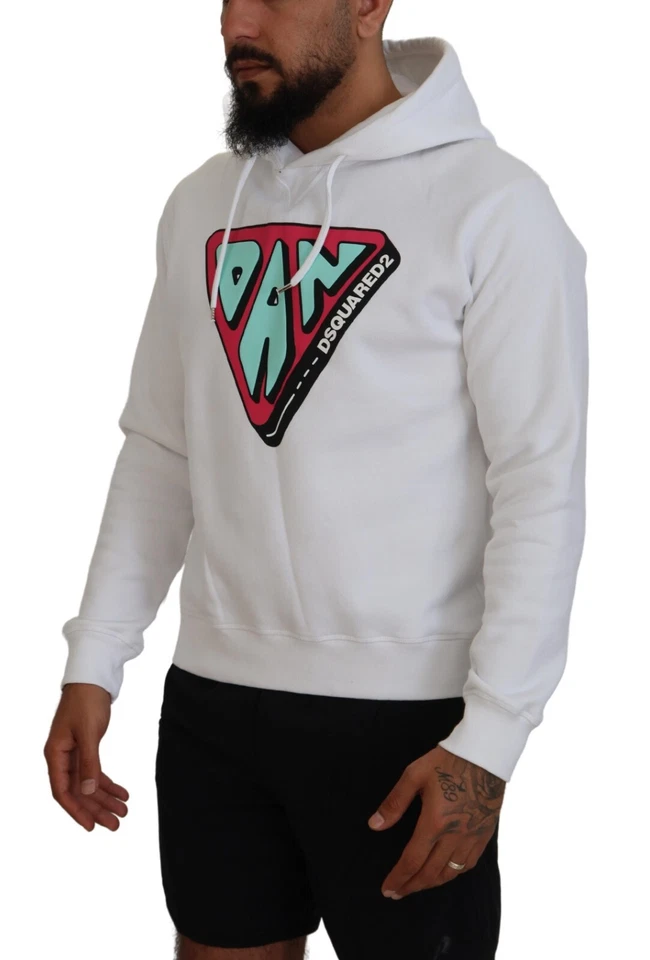 DSQUARED2 Sweater White Cotton Hooded Printed Pullover IT48/US38/M RRP 670usd - Image 2 of 4
