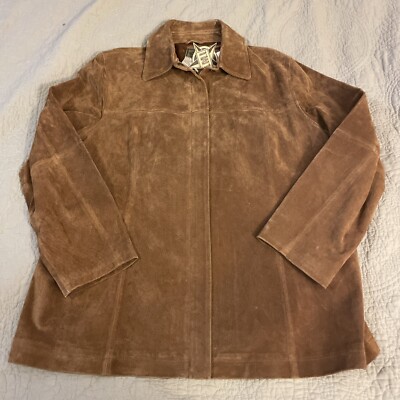 AMI Camel Brown Suede Leather Zip-Up Jacket Women XL New NWT Satin