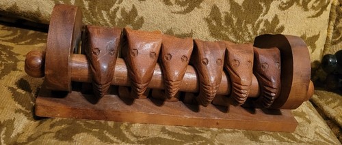 Set of 6 Carved Wooden Elephant Napkin Rings Holders w Stand Made in Philippines - 第 1/5 張圖片