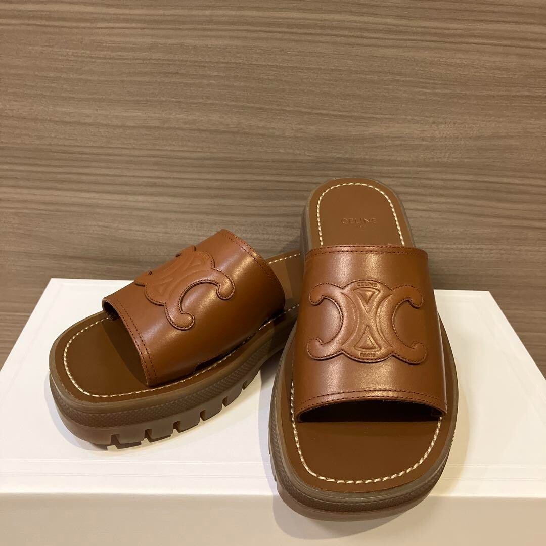 Women 6.0US Celine Triomphe Slide Sandals Luxury Designer