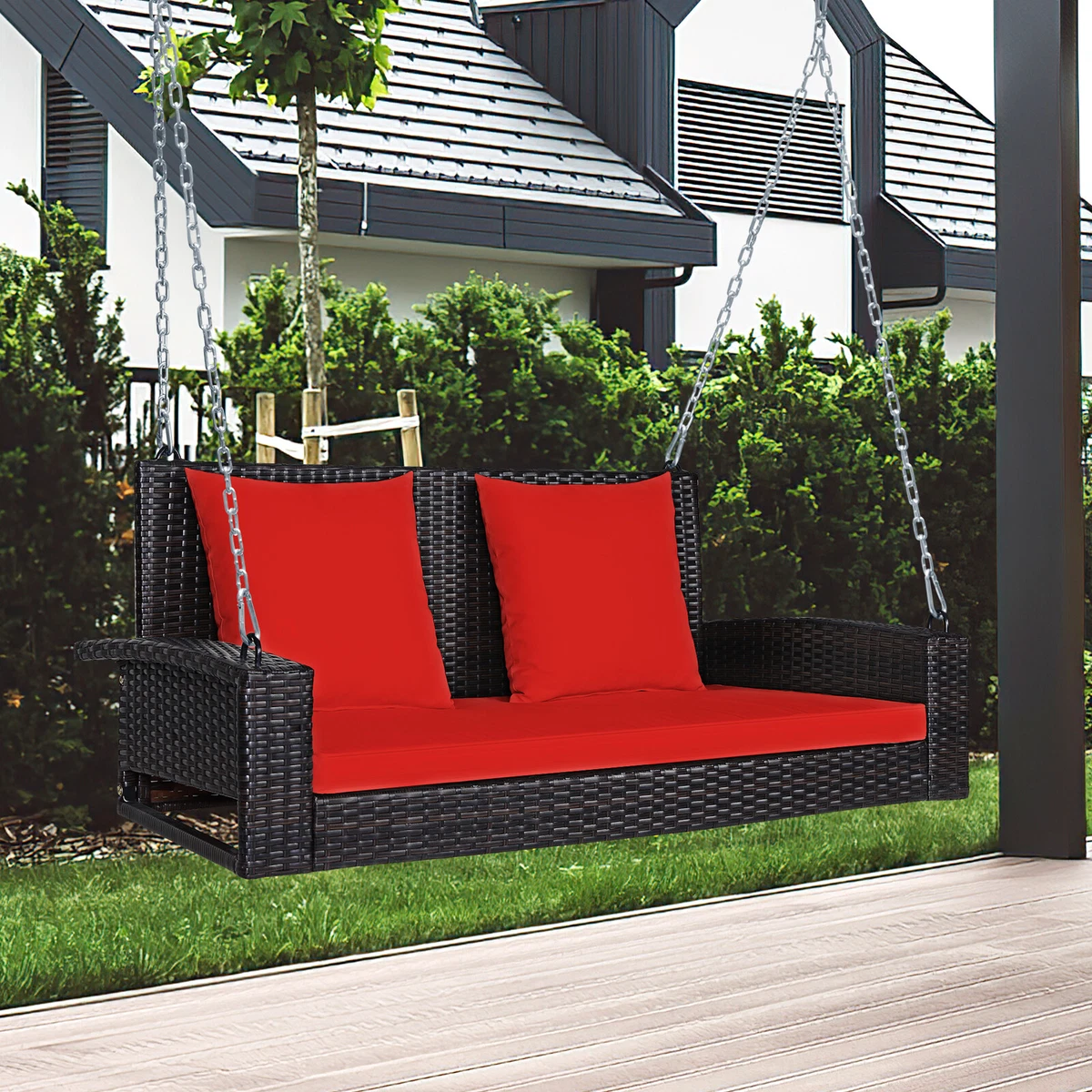 Black wicker online porch swing