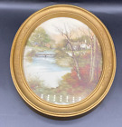 Vintage Homco Home Interiors Oval Print Cottage Stream 11” Golden Vintage Frame