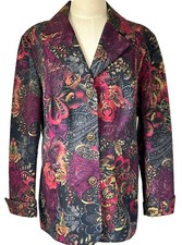 Chico s Women s 2 LG Jacket Blazer Artsy Boho Cotton Floral