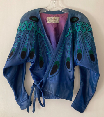 Vintage Jean Claude Jitrois Blue Leather Peacock Feather Cropped