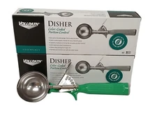 2-PACK Vollrath 2-2/3oz Stainless Steel Sz 12 Thumb Action Green Handle Disher