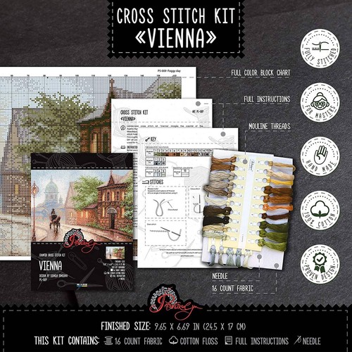 Altstadt Landschaft Kreuzstichpackung "Nebeltag" DIY Stadt Stickpackung - Bild 3 von 9