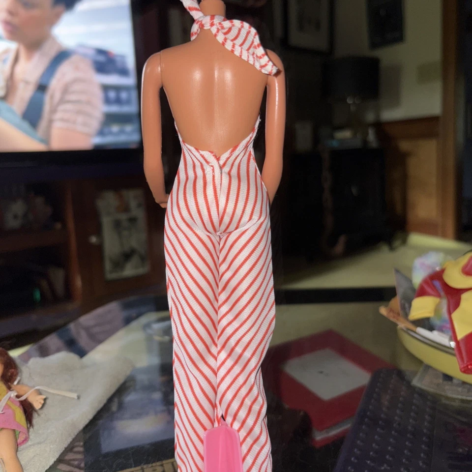 复古 BARBIE BEST BUY #9958 OUTFIT 红色白色条纹吊带连身裤 罕见 — 第 4/4 张图片