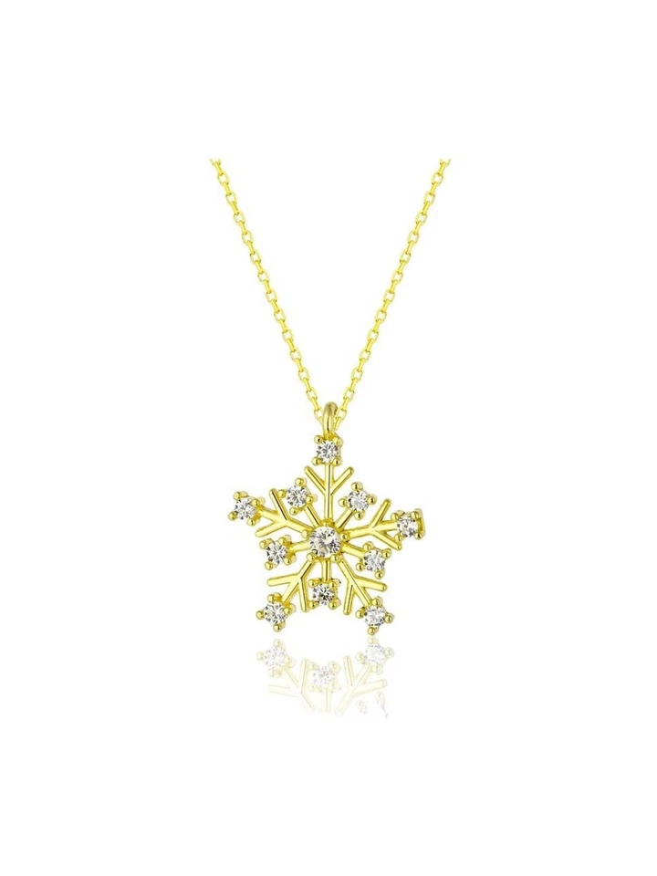 NISAN 925er Silber Halskette mit weißen Zirkonia – Schneeflocke