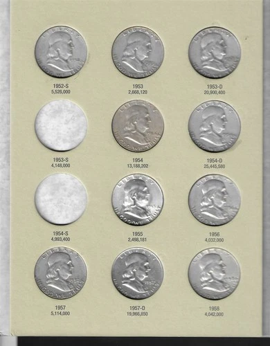 1948-1963 Franklin Half Dollar Album 32 Coins $16.00 Face Value "Cir-BU"