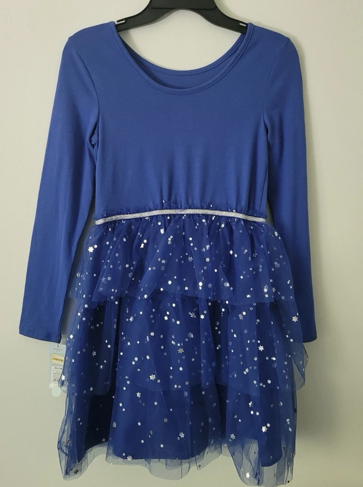 Cat & Jack Blue Long Sleeve Hanukkah Stars Lined Puffy Dress Menorah - S/M/L/XL - Image 2 of 4