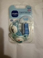 MAM Original Value Pack Pacifiers 0-6 Months 2 Pacifiers  Clip Blue New