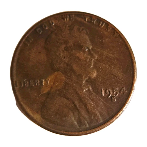 1954‑S Lincoln Wheat Cent – Mint Mark Touching Date – VF 1c U.S. Coin
