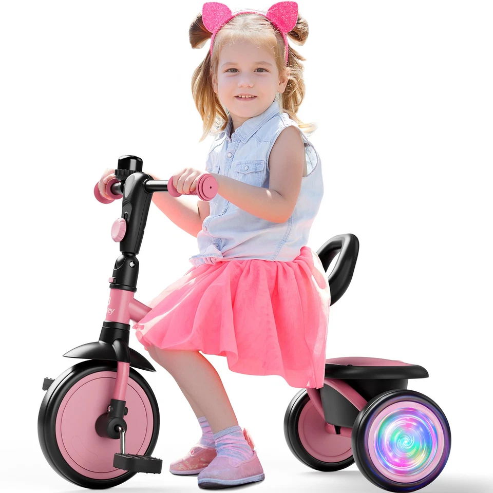 Besrey 学步儿童 三轮车 女孩/男孩 带闪光灯轮,儿童 三轮自行车,粉色 — 第 4/4 张图片