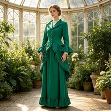 Victorian Baroque Rococo Christmas Green Bustle Dress Women's Steampunk Walking