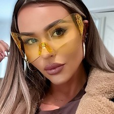 Yellow Sunglasses Women Fashion Designer Oversized Festival Party Gafas Shield