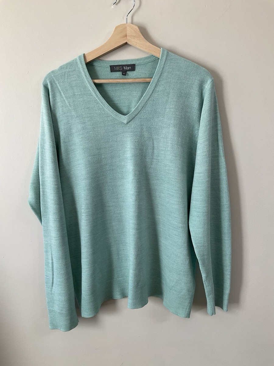 Mens M&S Sea Green V Neck Jumper Size M UK