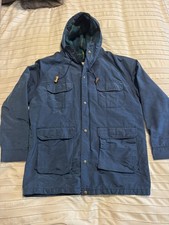 Vintage Woolrich blue Hooded Field Jacket Plaid Wool Lined USA Made size Large