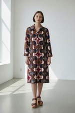 Vintage 1960  s Lanvin Geometric Batik Silk Shirtdress size 6
