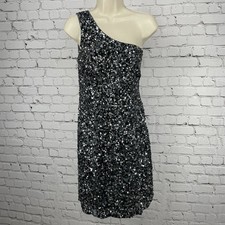 Adrianna Papell Evening Grey Silk Sequin Off Shoulder Lined Zipped Dress Size 8