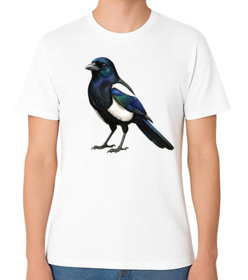 Magpie Bird Illustration T-Shirt Wildlife Nature Art Unisex Tee
