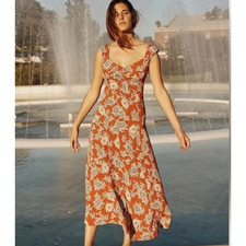 Christy Dawn Layla Rust Peony Long Dress Sweetheart Neckline Ruching Cottage