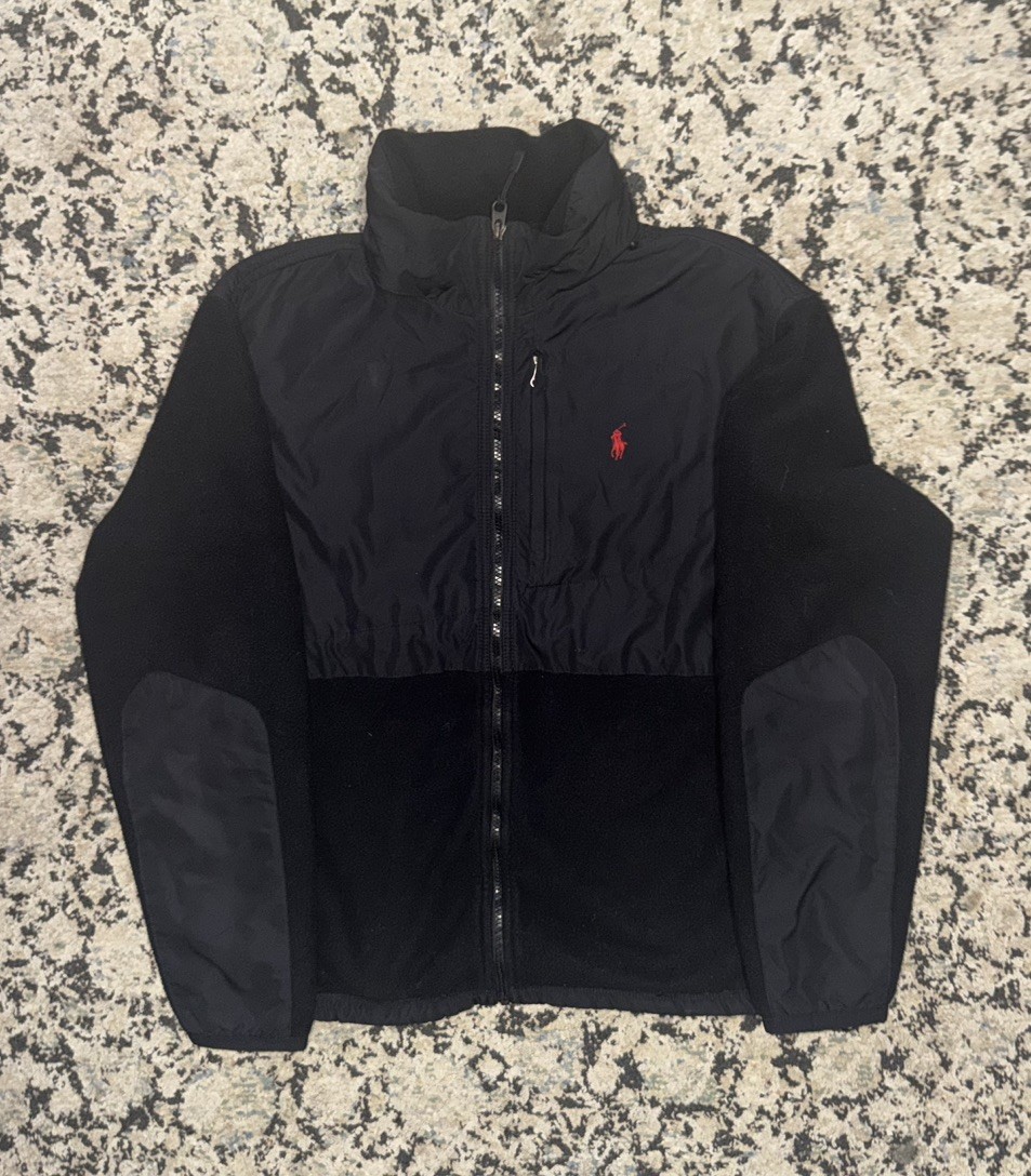 Polo Ralph Lauren Jacket Men Large Black Fleece Sweater Pony Denali VTG Y2K