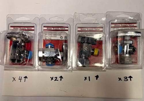 10 New Plumbing Valves Lot LASCO Quarter Turn Angle & Straight Stop Valves NOS