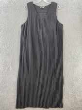 Garnet Hill Dress Womens Large Gray Pleated Chiffon Sleeveless V Neck Midi Shift