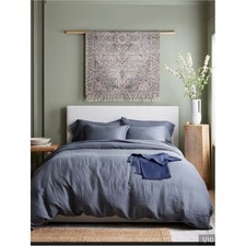 Quince European Linen Duvet Cover Set Queen Nightfall Blue 100 Flax Linen