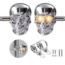 Motorcycle Turn Signals Led Skull Blinkers 10mm Screw Indicator Light Silver