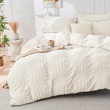 Ivory Duvet Cover Queen Size Ultra Soft 3-Piece Seersucker Duvet Cover Set