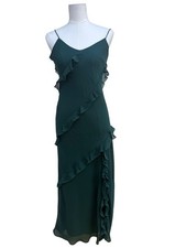 Birdy Grey Green Ruffle Midi Dress Small Bridesmaid Wedding Guest Formal