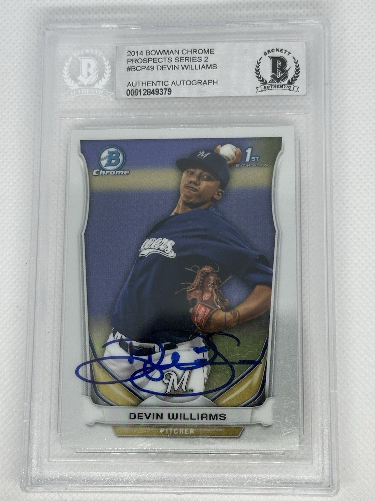 Devin Williams - 2014 Bowman Chrome - Prospects 1st Bowman - On Card Auto