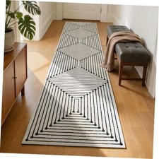 Washable 2x10 Runner Rug for Hallway Non Slip, Black and White 10ft Rug