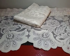 Valance Curtains - Set of 2 Cream Lace Floral Scalloped Edge (48 W x 15 L)
