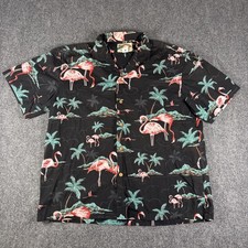 Paradise Found Shirt Men Large Black Hawaiian Aloha Parrot Tropical Made in USA