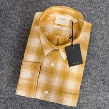 Billy Reid Shirt Men Large Wheat Yellow Brown Bold Shadow Plaid Cypress Button