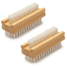 Konex Non-Slip Wooden Two-sided Hand and Nail Brush - Stiff Pack of 2, Wood 