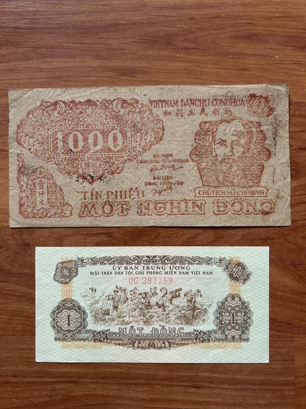 Noth Viet Nam DCCH Banknotes: 1950 1000 Dong Tin Phieu w/ Watermarked & 1 d NFL.