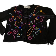 Vtg MY Caridgan Sweater Size M Beaded 80s-90s