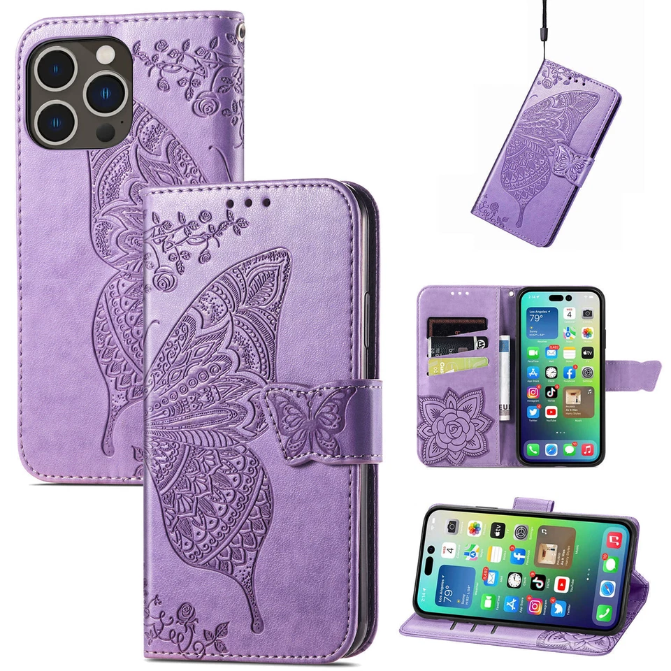 Flip Wallet Butterfly Phone Case For iPhone 14 13 12 11 Pro Max XS XR SE 2020 - Image 2 of 4