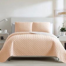 3 Piece Quilted Embossed Bedspread Bed Cover Throws Cosy Double King Bedding Set