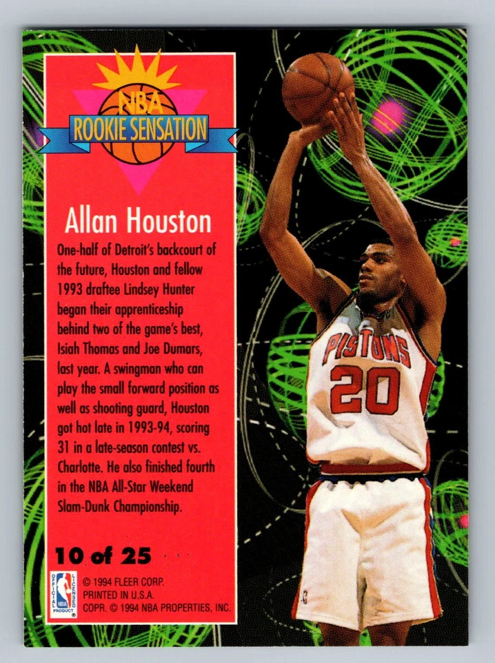 1994-95 Fleer #10 Allan Houston Detroit Pistons Rookie Sensations - Image 2 of 2