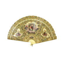 Fine quality vintage hand painted folding hand fan with custom wood box