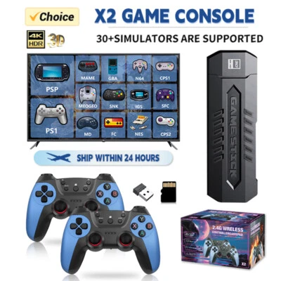 Wireless 4K HDMI TV Game Stick Console 40000+ Built-in Games +2 Wireless Gamepad